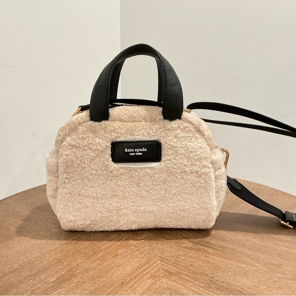 Kate Spade Apres Chic Faux Shearling Small Satchel Crossbody ~NWT~ Natural - Picture 7 of 8
